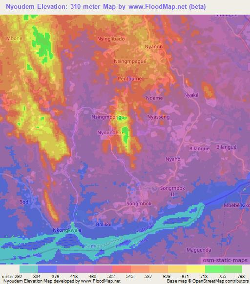 Nyoudem,Cameroon Elevation Map
