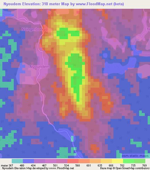 Nyoudem,Cameroon Elevation Map