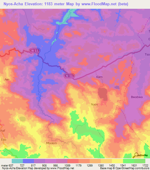 Nyos-Acha,Cameroon Elevation Map