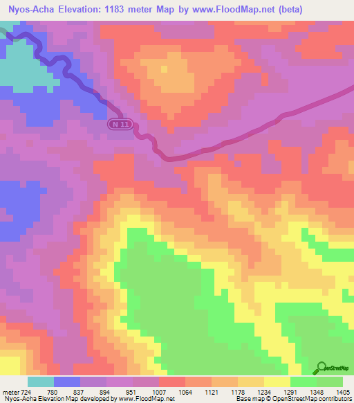 Nyos-Acha,Cameroon Elevation Map