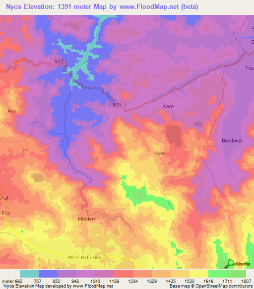 Nyos,Cameroon Elevation Map