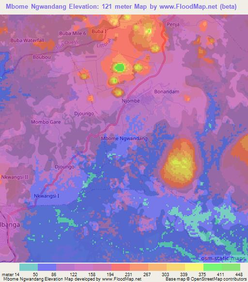 Mbome Ngwandang,Cameroon Elevation Map