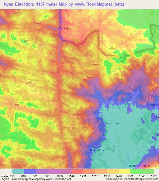 Nyan,Cameroon Elevation Map