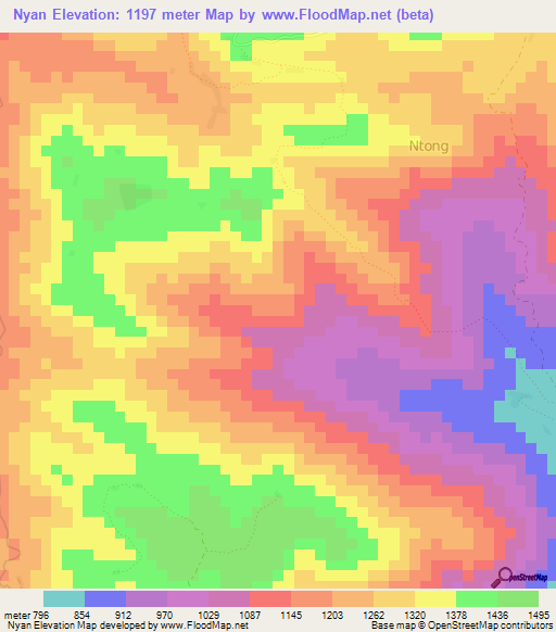 Nyan,Cameroon Elevation Map