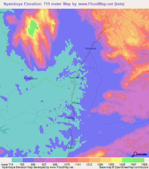 Nyamboya,Cameroon Elevation Map