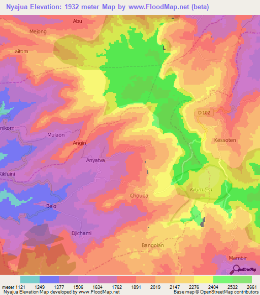 Nyajua,Cameroon Elevation Map