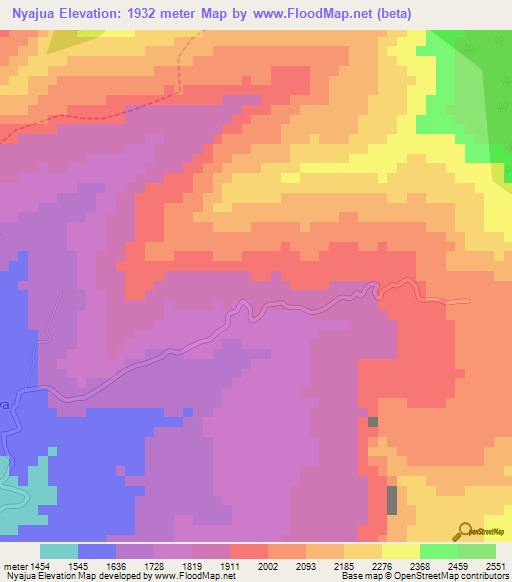 Nyajua,Cameroon Elevation Map