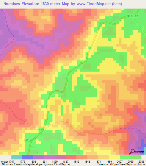 Ntumbaw,Cameroon Elevation Map