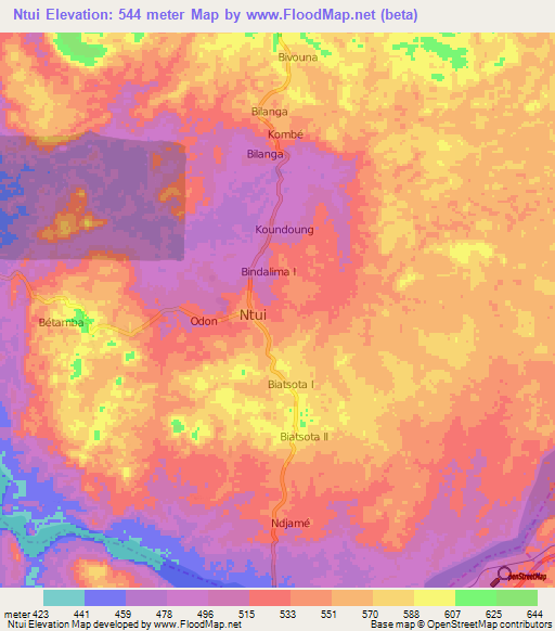 Ntui,Cameroon Elevation Map