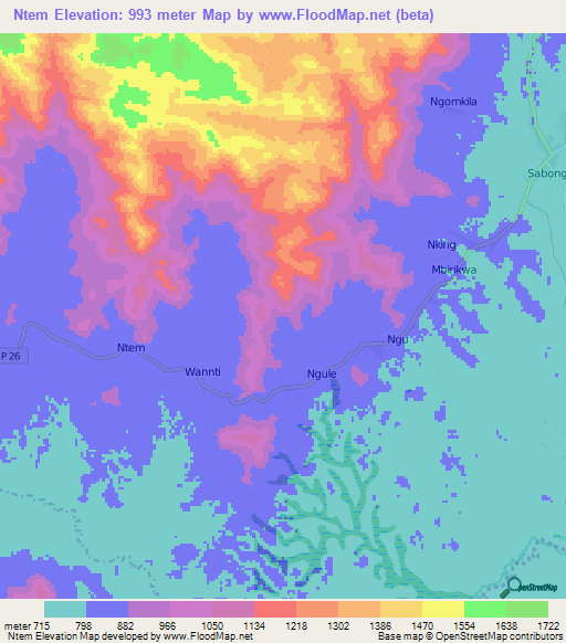 Ntem,Cameroon Elevation Map