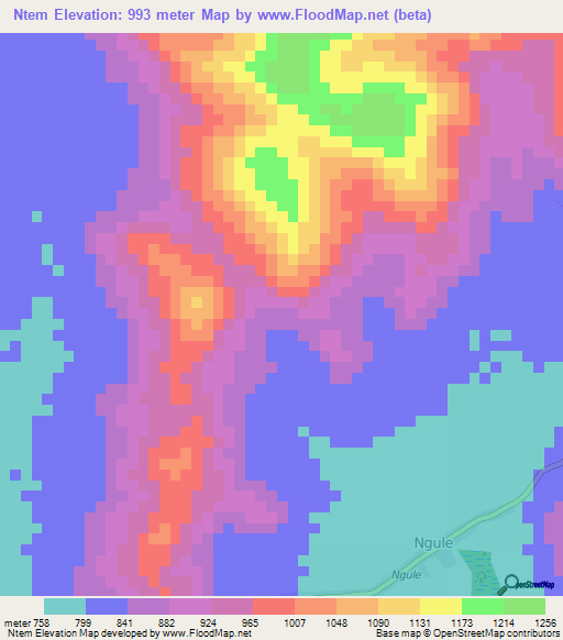 Ntem,Cameroon Elevation Map