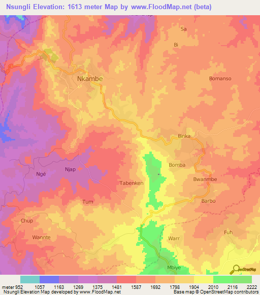 Nsungli,Cameroon Elevation Map