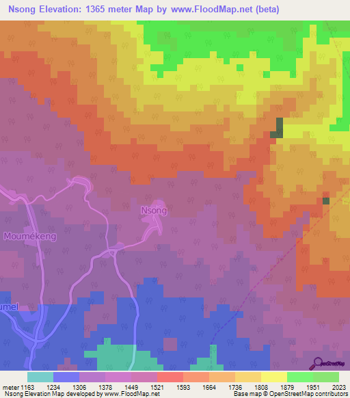 Nsong,Cameroon Elevation Map