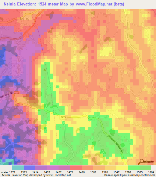 Nsinla,Cameroon Elevation Map