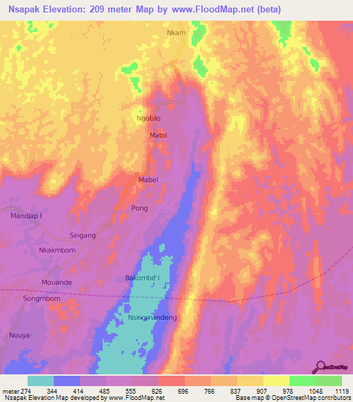 Nsapak,Cameroon Elevation Map