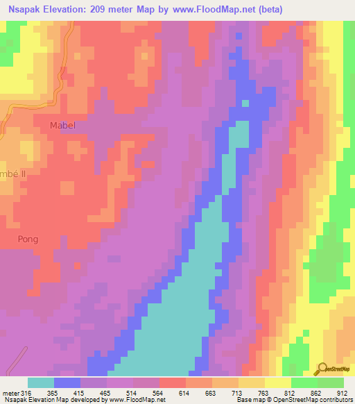 Nsapak,Cameroon Elevation Map