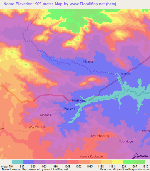 Nome,Cameroon Elevation Map