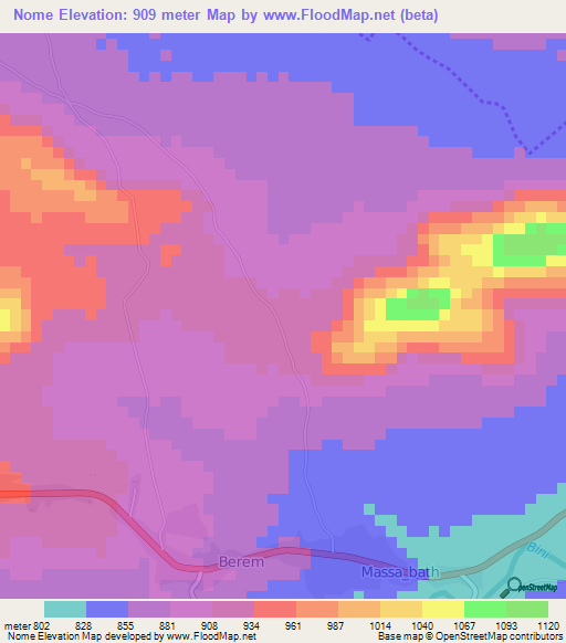 Nome,Cameroon Elevation Map