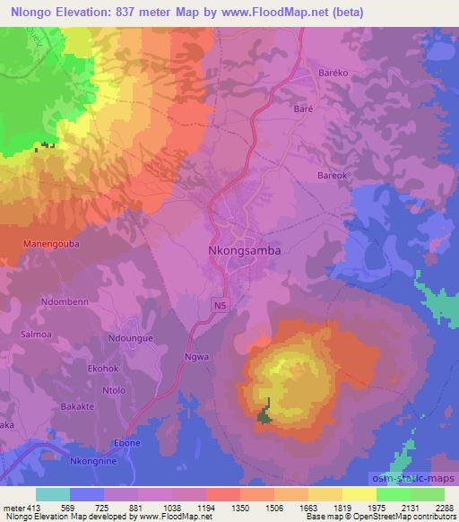 Nlongo,Cameroon Elevation Map