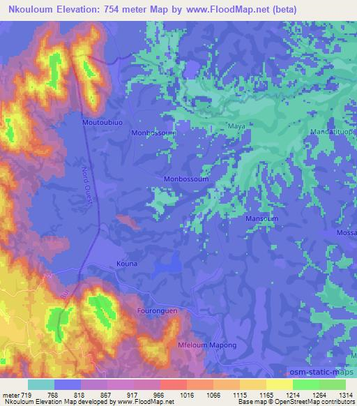 Nkouloum,Cameroon Elevation Map