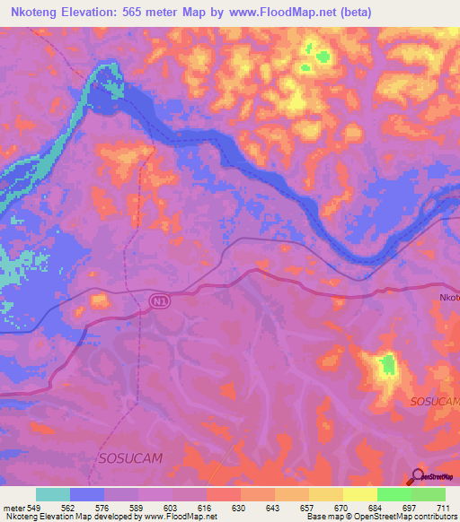 Nkoteng,Cameroon Elevation Map