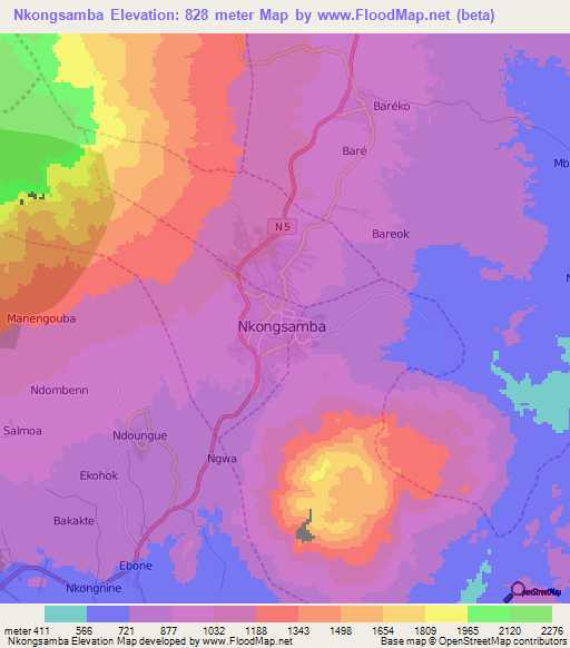 Nkongsamba,Cameroon Elevation Map