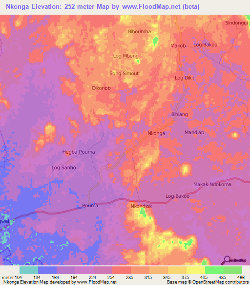 Nkonga,Cameroon Elevation Map