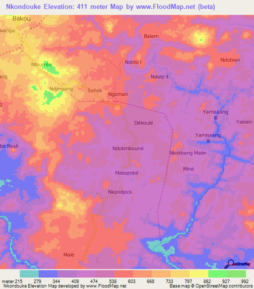 Nkondouke,Cameroon Elevation Map