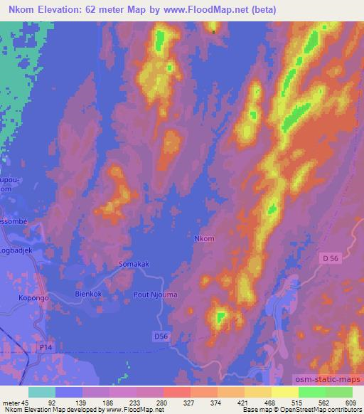 Nkom,Cameroon Elevation Map