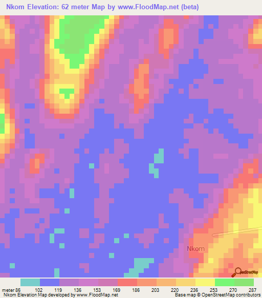 Nkom,Cameroon Elevation Map