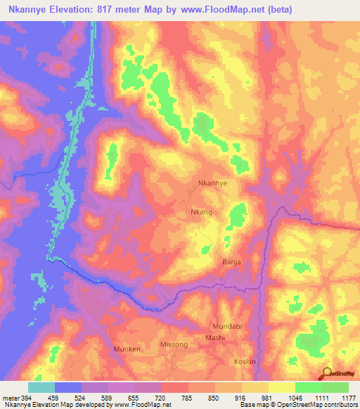 Nkannye,Cameroon Elevation Map