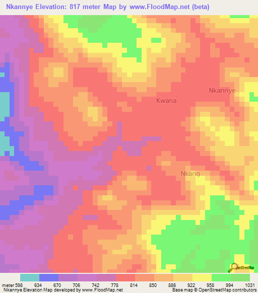 Nkannye,Cameroon Elevation Map