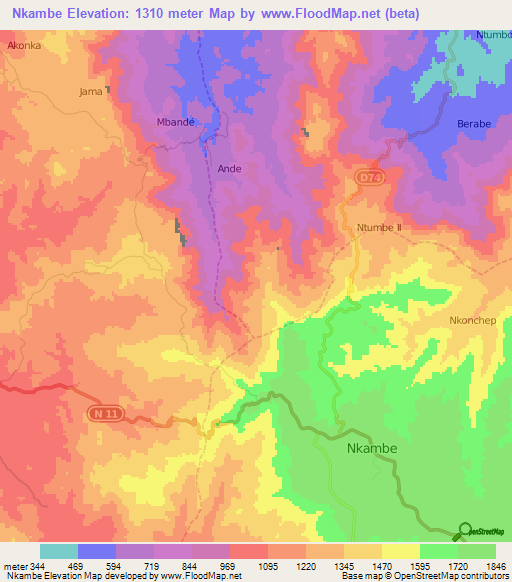 Nkambe,Cameroon Elevation Map