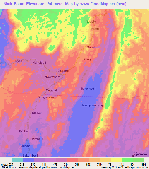 Nkak Boum,Cameroon Elevation Map