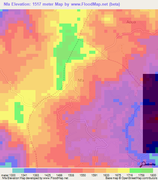 Nfa,Cameroon Elevation Map