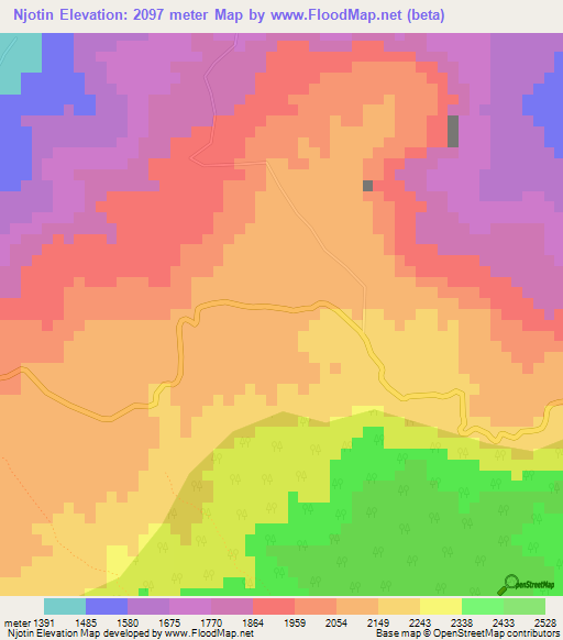 Njotin,Cameroon Elevation Map