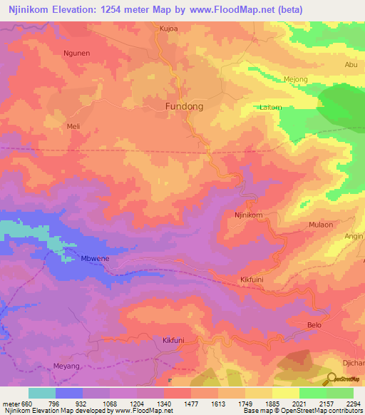 Njinikom,Cameroon Elevation Map