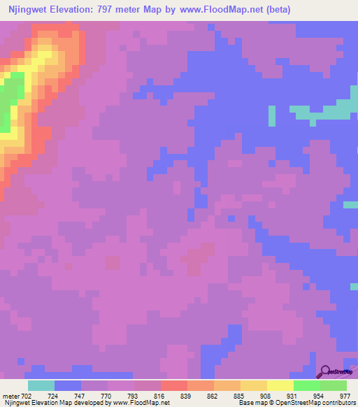 Njingwet,Cameroon Elevation Map