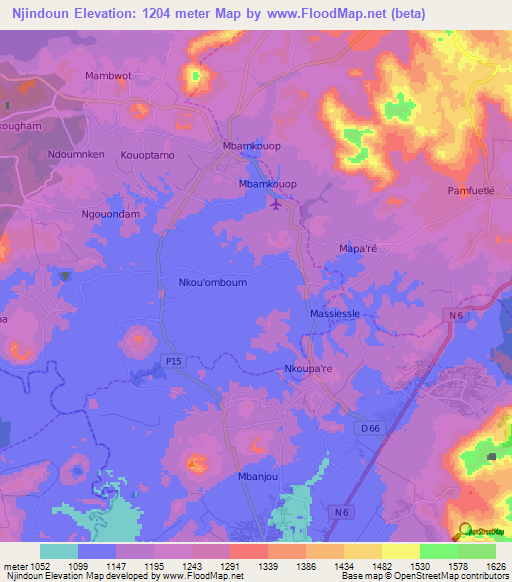 Njindoun,Cameroon Elevation Map