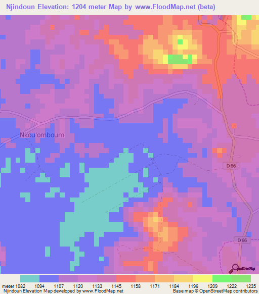 Njindoun,Cameroon Elevation Map