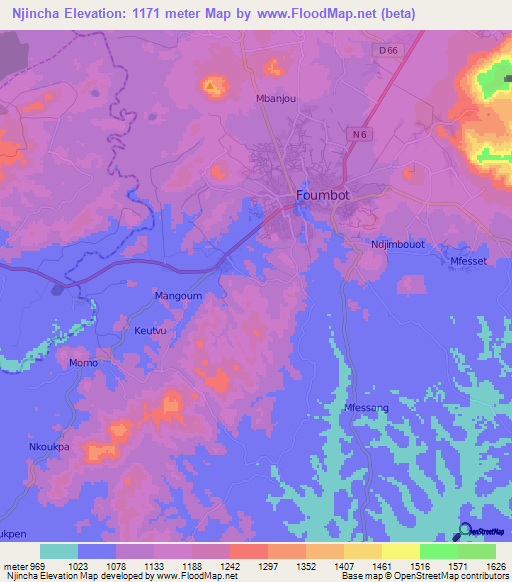 Njincha,Cameroon Elevation Map
