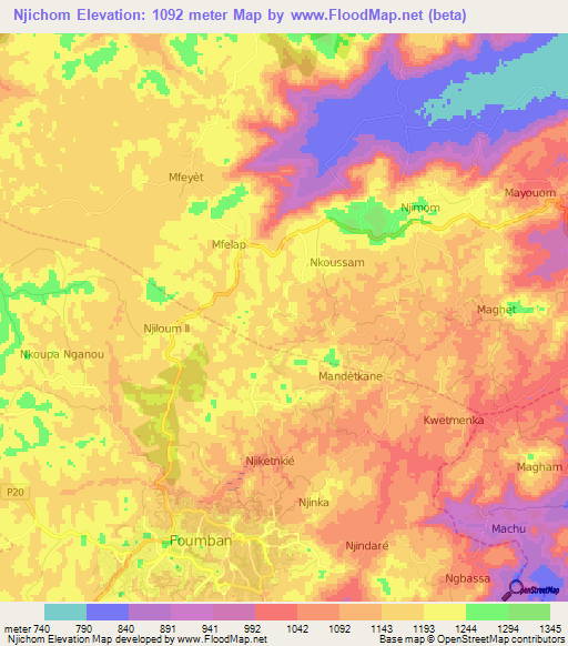 Njichom,Cameroon Elevation Map