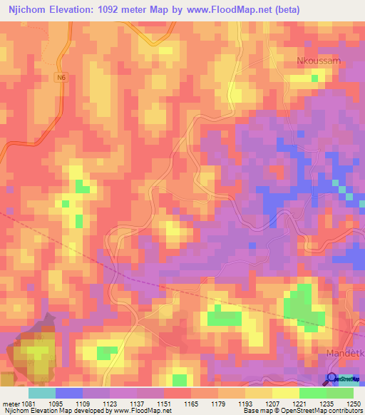 Njichom,Cameroon Elevation Map