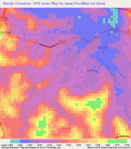 Bandja,Cameroon Elevation Map