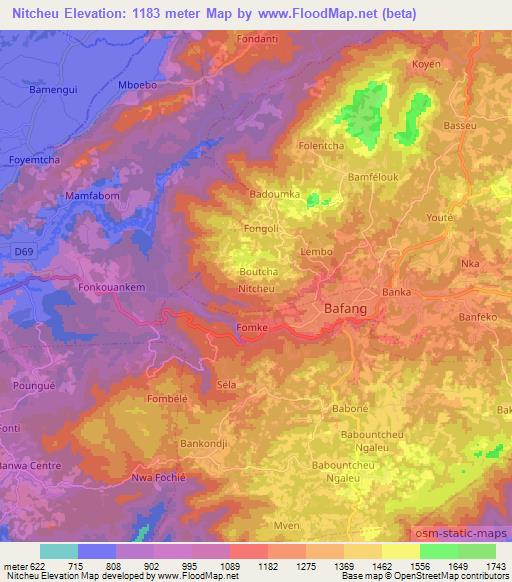 Nitcheu,Cameroon Elevation Map