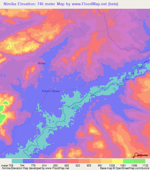 Nimika,Cameroon Elevation Map