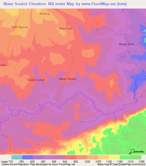 Niase Soukol,Cameroon Elevation Map