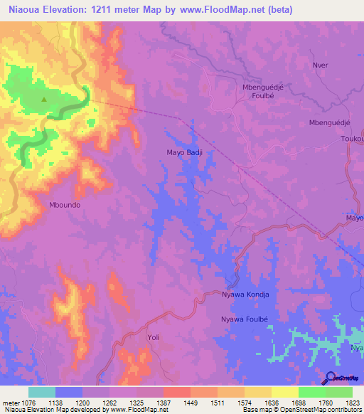 Niaoua,Cameroon Elevation Map