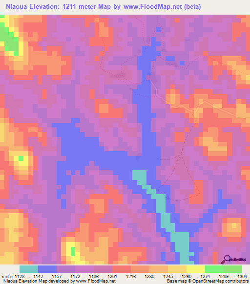 Niaoua,Cameroon Elevation Map