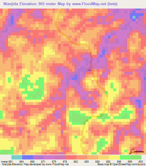 Nianjida,Cameroon Elevation Map